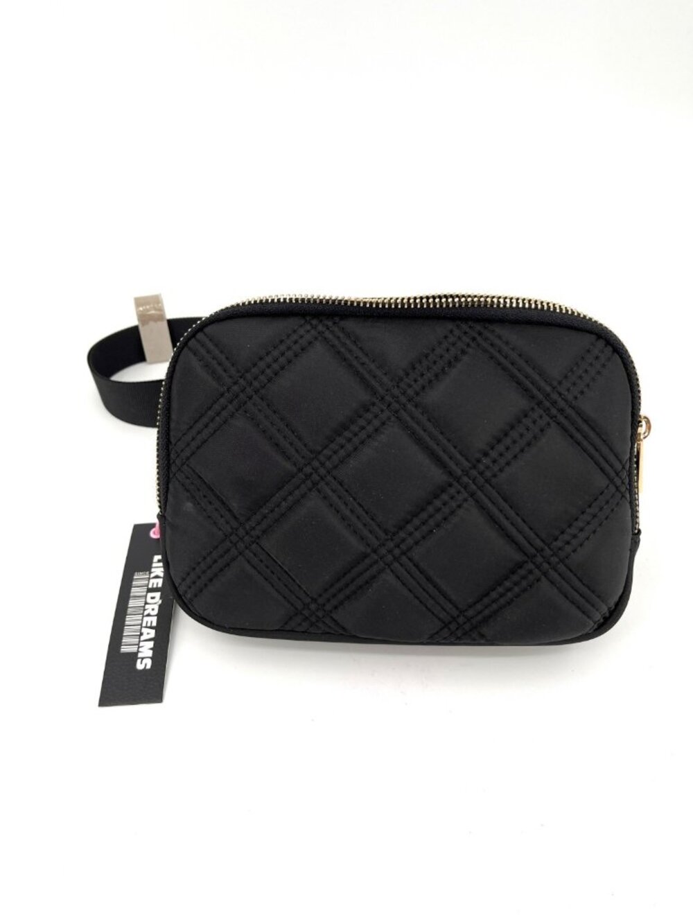 Like Dreams Quilted Bum Bag Black Nylon Top Zip Adjustable Belt Gold Zipper